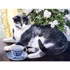 SICHUANG Drop Shipping Black Cat Lay Near The Tea Cup Oil Painting By Numbers For Wholesale Acrylic Oil Paint By Number For Kids