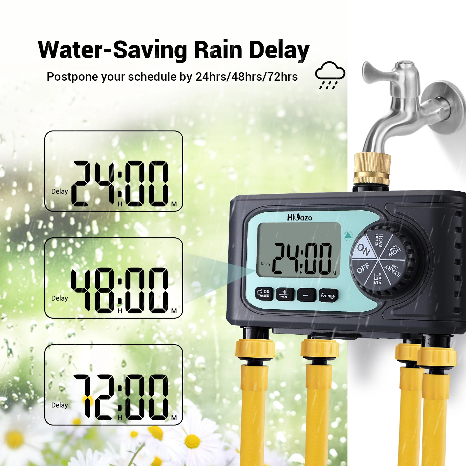 Zones Garden Hose Timer With Rain Delay Manual Watering Programmable