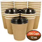 12oz 100 Packs Custom Accept Hot Drink Disposable Paper Coffee Cups with lids