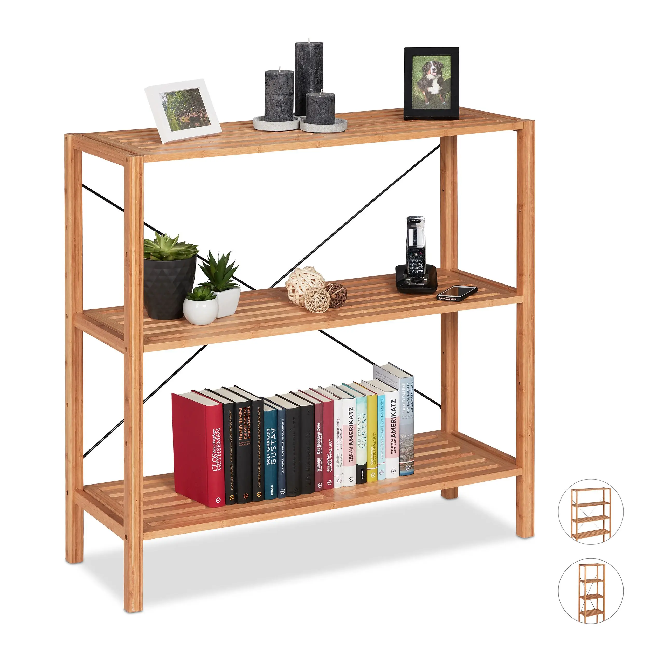 Modern Bamboo Bookshelf,Bookcase And Storage Shelf With 3 Tiers,Ideal For Living Room,Bathroom,Kitchen,Office