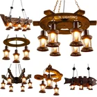 wooden Indoor retro Hanging Rustic Metal loft Vintage LED lamp Chandelier Pendant lighting