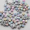China Suppliers 7mm Acrylic Cube Antique Silver Alphabet Beads Colorful Letter Spacer Beads with 4mm Hole