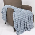 Solid Jacquard faux rabbit fur luxury throw blanket queen