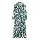 Printed Three quarters sleeve mid -calf fashion long women clothing dress