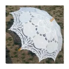 Chinese Hot Sale White Lace Parasol Wood Handle Wedding Decorative Umbrellas for Photography Travel