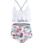 latex private label sexy frill hem micro custom logo floral print high waist two piece women bikini swimwear