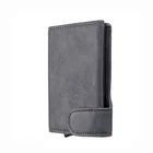 ID window slot designer card holder handmade leather wallets with hard case