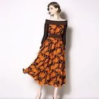 2019 summer retro style horizontal neck floral print ruffled flare sleeve long dress