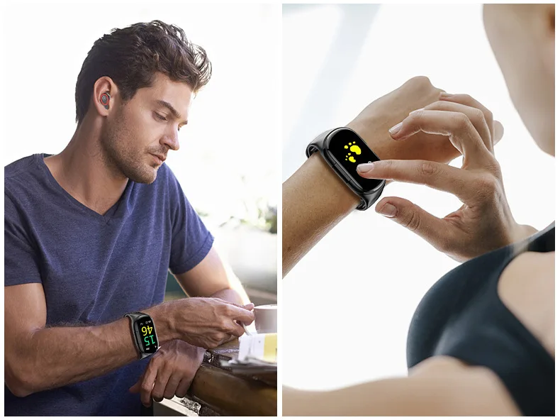 Tws Bluetooth 5.0 Earphone Wireless Wholesale With Smart Watch Daily Activity Minotoring Touch LED Screen Smart Wrist - ANKUX.COM