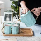 Popular Design Diamond Pattern Glossy Black Ceramic Tea Pot With Cup Set For Travel
