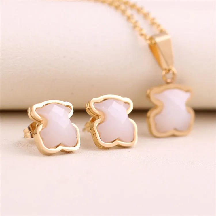 Women Charm 316l Stainless Steel 18k Gold Touse Agate Crystal Bear Gemstone Necklace And Earrings Set, Silver /gold
Women Charm 316l Stainless Steel 18k Gold Touse Agate Crystal Bear Gemstone Necklace And Earrings Set, Silver /gold