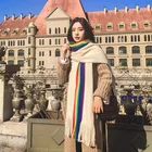 New rainbow thick faux cashmere shawl autumn winter scarf with tassel