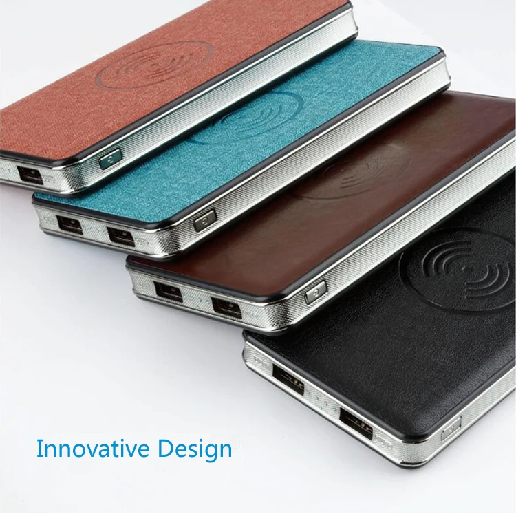 high quality potable10000mah qi wireless power bank with linen