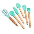 China 6 piece silicone head cheap household kitchen chef baking bamboo handle cooking utensils set