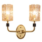 Antique European Design Copper Glass Led E14 Decorative Bedroom Wall Sconce Lamps Light for Home Living Room