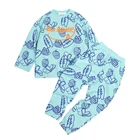 2019 Children Autumn Clothes Unisex Kids Blue Long Sleeve Sweatshirt And Pants Two Pieces Jogger Sets