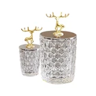 Home Decorative Golden Deer Metal Lid Glass Candy Jar Home Decor