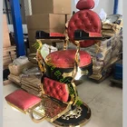 90KGS 2019 New European Styling Heavy Duty Gold & Red Recline Barber Chair Salon Chair Styling chair