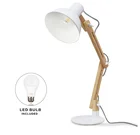 Depuley E27 Warm White Adjustable Solid Wood Swing Arm Table LED Desk Lamp