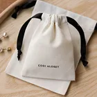 PandaSew 8*10 cm Beige Medium cotton canvas drawstring pouch gift jewelry packaging bags