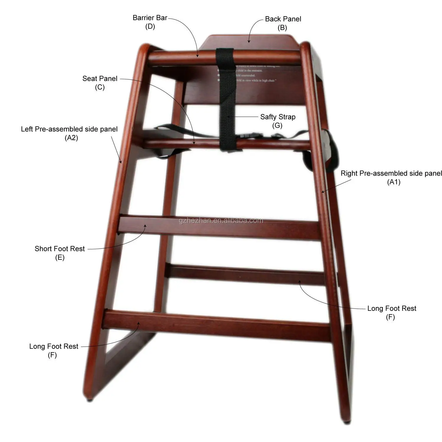 Antique Restaurant Wooden Stackable Baby Dining Chair / Wooden High