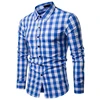 Mens Plaid Pure Cotton Grid Slim Fit Long Sleeve Casual Check Shirt for Men