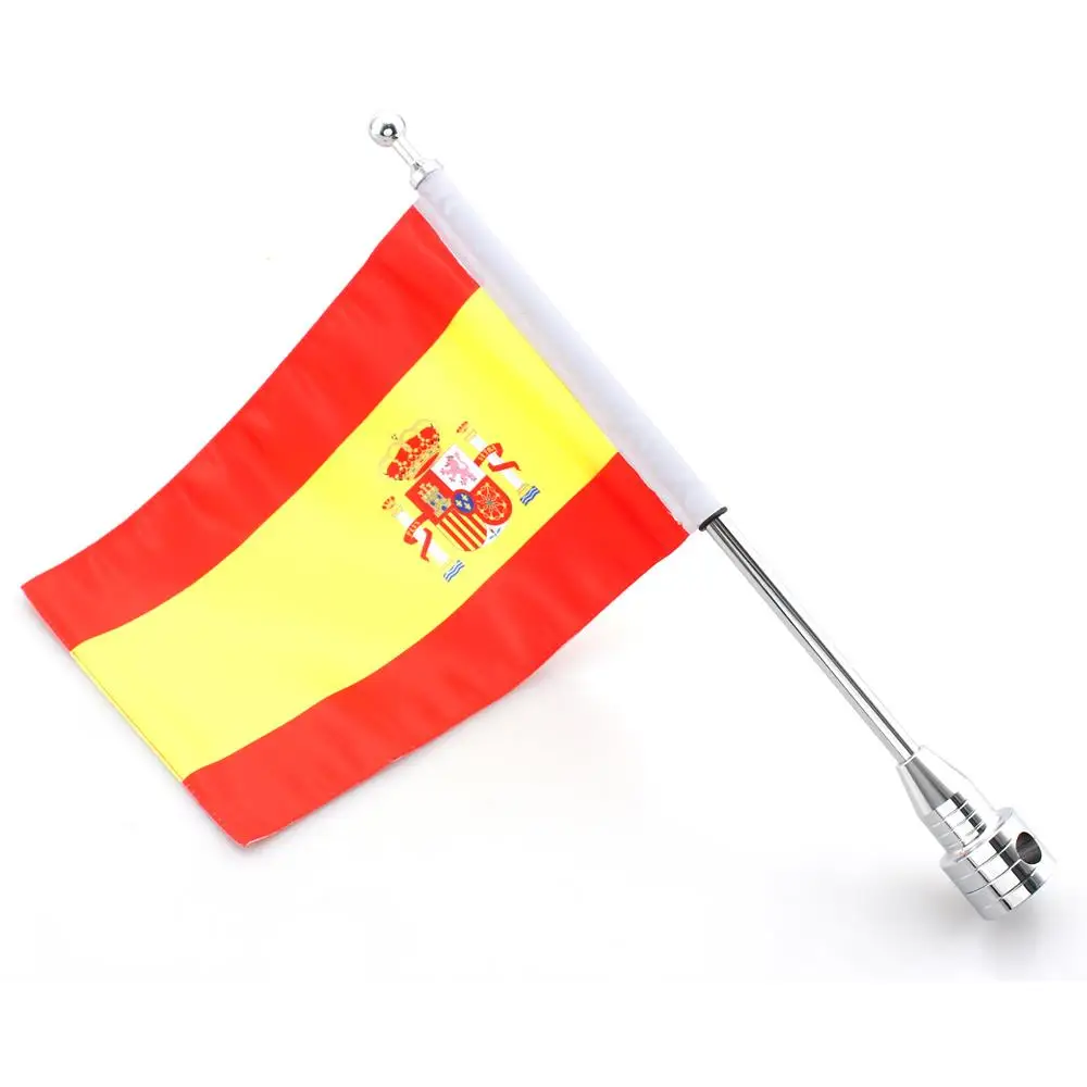 Chrome Motorcycle Rear Side Mount Flag Pole Spanish Flag Fit For Harley Luggage Rack