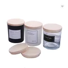 Luxury customized printing glass candle holder / candle jar with bamboo lids for home deco