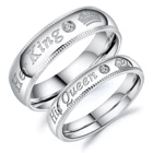 Romantic Anniversary Gift Stainless steel CZ Couple King And Queen Rings
