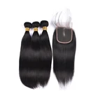 Wholesale Remy Natural Black 8a 10a Grade Brazilian Hair In China Silk Straight 3 Bundles With Lace Closure Frontal
