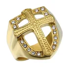 wholesale high quality vintage gold plated silver finger rings 1 gram gold cross jesus championship signet ring for men