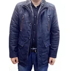 High quality mens long puffer coats custom printed leather jacket with inside fur collar