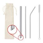 FDA 304 reusable metal stainless steel straw set 215*12mm oblique incisions straw overseas travel portable drinking straw set