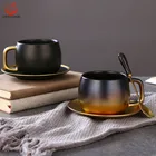 Black Handmade Porcelain ceramic cup and saucer set with golden Trim
