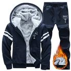 Factory Price Custom Winter Men Set Casual Warm Thick Hooded Jacket Pants 2PC Sets Men Inner Fleece Hoodies Zipper