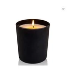 Luxury customized printing 200ml 400ml black glass candle holder / candle jar with bamboo lids for home deco