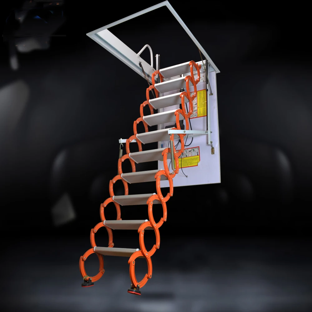 Nuevo diseño de aluminio naranja eléctrico plegable ático escalera