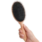 High quality oval wooden boar bristle hair brush with nylon pins