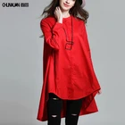 Women Plus Size Blouse Ladies Top Autumn Long Sleeve Solid Color Cotton Shirt For Daily Wear