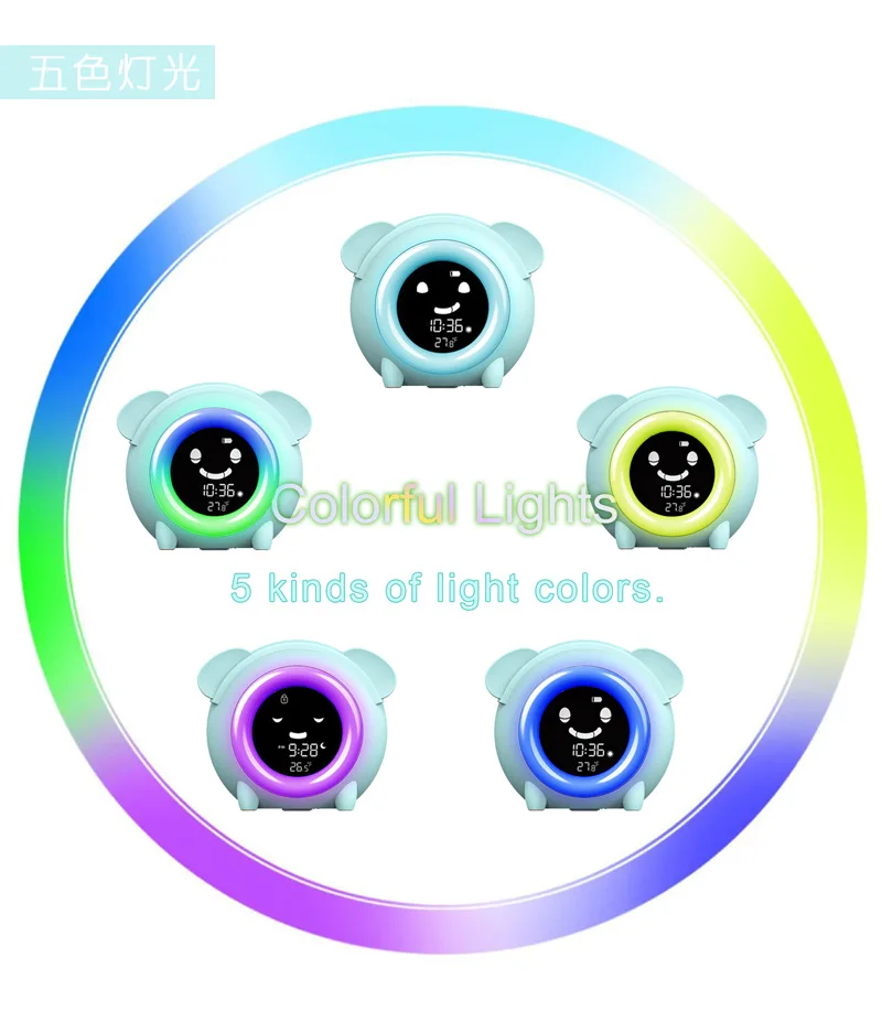 Amazon Hot Usb Charging Baby Children Sleep Training Alarm Clock Night Lights Led with Wake Up Light for Kids