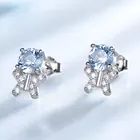 Lovely design sky blue zircon 925 sterling silver earrings necklace jewelry set for girls gift