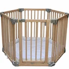 Factory price indoor adjustable sexangle natural babi playpen wooden