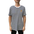 navy style black and white horizontal stripe O-neck t shirt for men