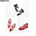 Mary Jean pearl women chunky Feminine Low Heel Square Toe High Quality Girls Mary Jane Shoes