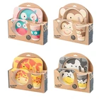 Cheapest Unbreakable cute cartoon healthy kids bamboo fiber tableware dinnerware set