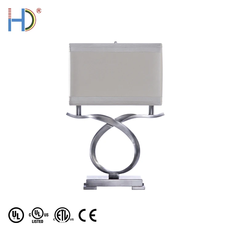 Brushed Nickel Base Modern Square Night Table Lamp For Hotel Bedroom