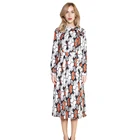 2020 Spring retro vintage print full sleeve tight waistline long women casual dress
