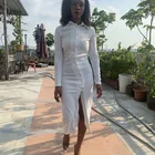 Long Mid 2020 Autumn Women Temperament Long Sleeve Slim Slit Mid Length Dress