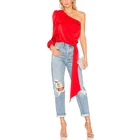 Women's Sexy Off Shoulder Long Sleeve Satin Shirt One-shoulder Silk Ladies' Blouses