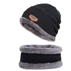 2-Pieces Winter Beanie Hat Scarf Set Warm Knit Hat Thick Fleece Lined Winter Hat